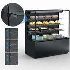 Thumbnail image #4 for Structural Concepts Reveal® NR4855DSSV Freestanding Non-Refrigerated Pastry Display Case, 3 Adjustable Glass Shelves, LED Lighting, Black