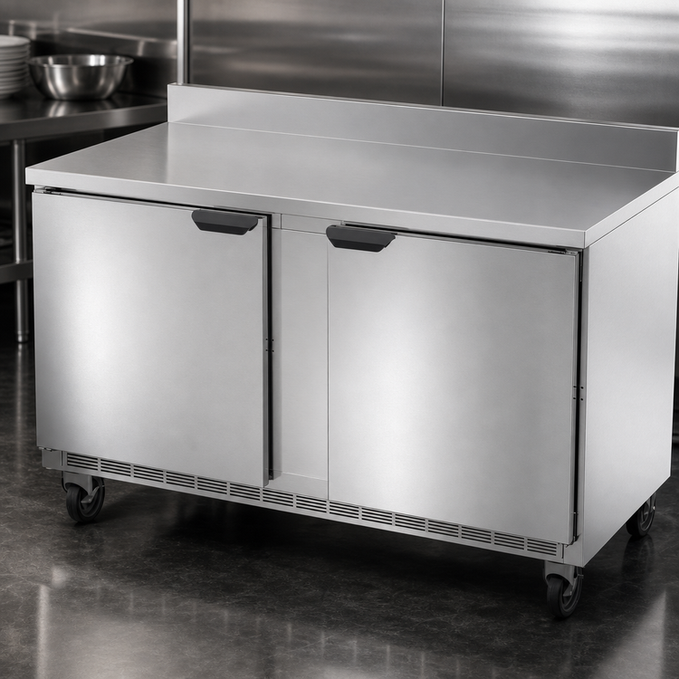Product image #4 for Beverage-Air 60-Inch Two-Section Worktop Freezer with Solid Doors and Foamed-In-Place Backsplash