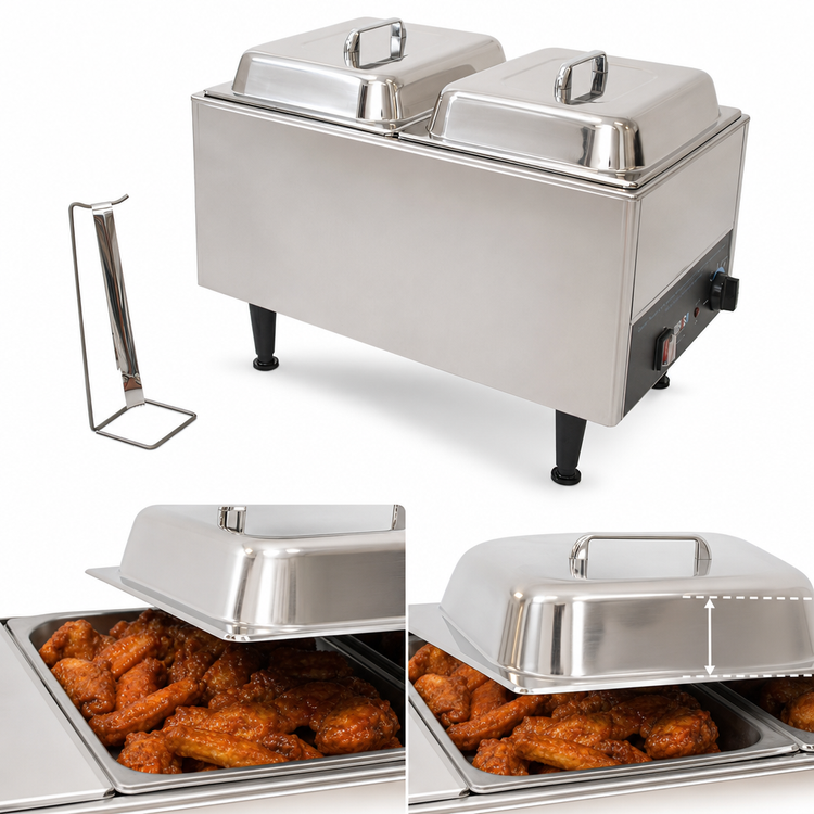Product image #4 for Benchmark Countertop Electric Chicken Wing Warmer with 2 Half-Size Pans and Domed Lids