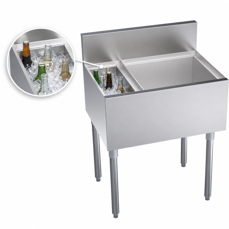 Product image #4 for Krowne Royal Series 26-Inch Underbar Speed Multi Station Bar Ice Bin with Right Ice Bin and Insulated Bottle Well