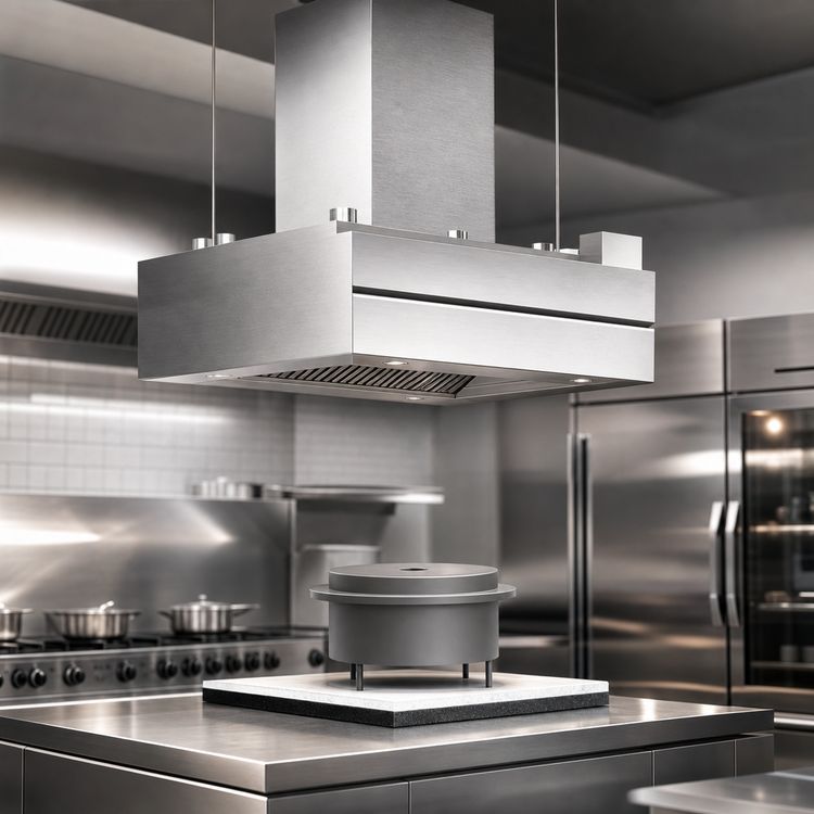 Product image #5 for Avtec SimpleSpec Type I Island-Style Square Display Cooking Hood, 48 x 48 x 24 Inches, 201 Stainless Steel