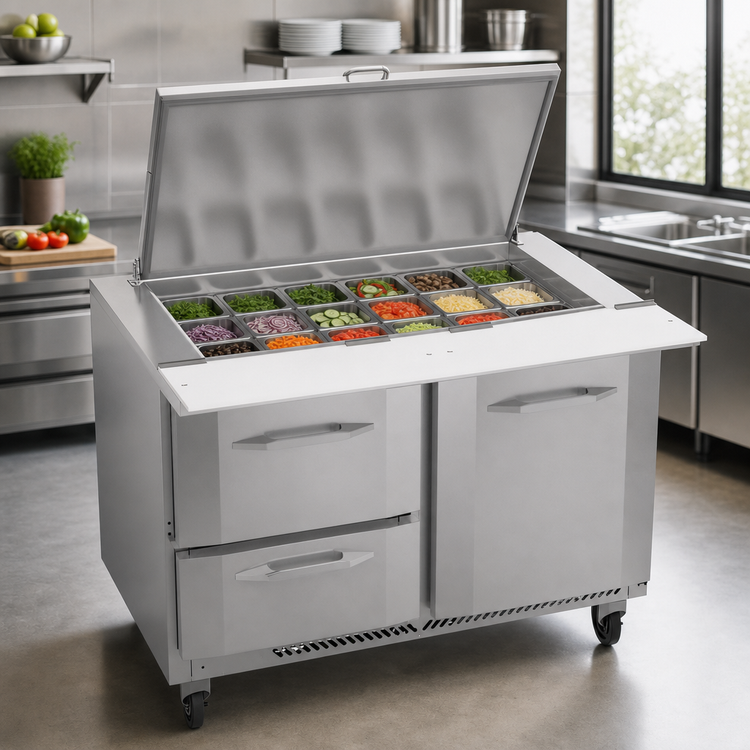 Product image #5 for Victory UltraSpec™ VSPD48HC-18B-2 48" Two-Section Sandwich Prep Refrigerator with Drawers and 18 Pan Capacity
