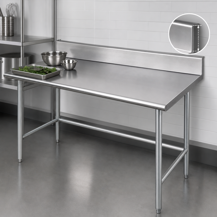 Product image #4 for Advance Tabco 84-Inch x 24-Inch 16-Gauge 304 Stainless Steel Work Table with 5-Inch Backsplash