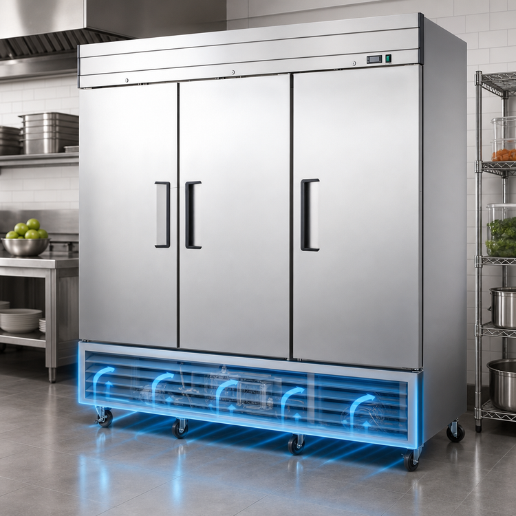 Product image #4 for Excellence DSS-66F Three-Section Reach-In Freezer, 65.5 Cu. Ft., Bottom-Mount Self-Contained Refrigeration