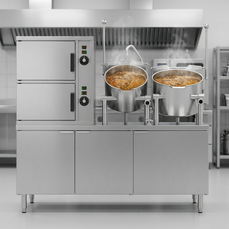 Product image #3 for Crown ECX-10-6-10 Electric Two Compartment Convection Steamer and Kettle with 6-Gallon and 10-Gallon Kettles