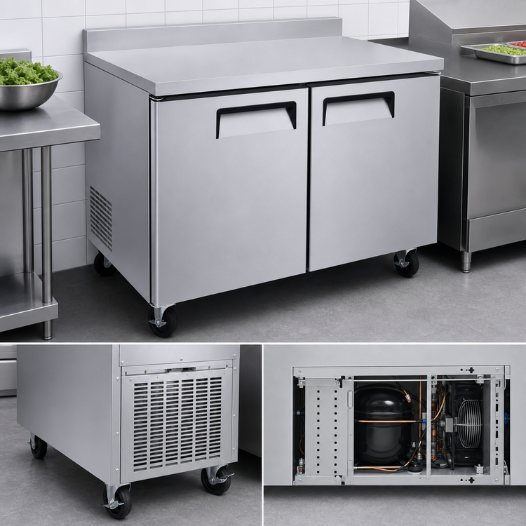 Product image #4 for Atosa 48.3-Inch Two-Section Reach-In Worktop Refrigerator with Backsplash and Solid Doors