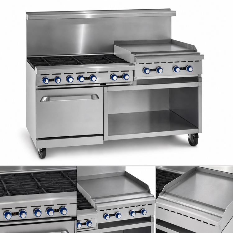 Product image #4 for Imperial Pro Series 48-Inch Gas Restaurant Range with 4 Open Burners, 24-Inch Raised Griddle/Broiler, Standard Oven, and Open Cabinet Base