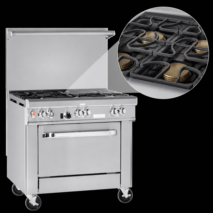 Product image #4 for Southbend Ultimate 36-Inch Gas Restaurant Range with 6 Non-Clog Burners, Cabinet Base, and Backriser Shelf
