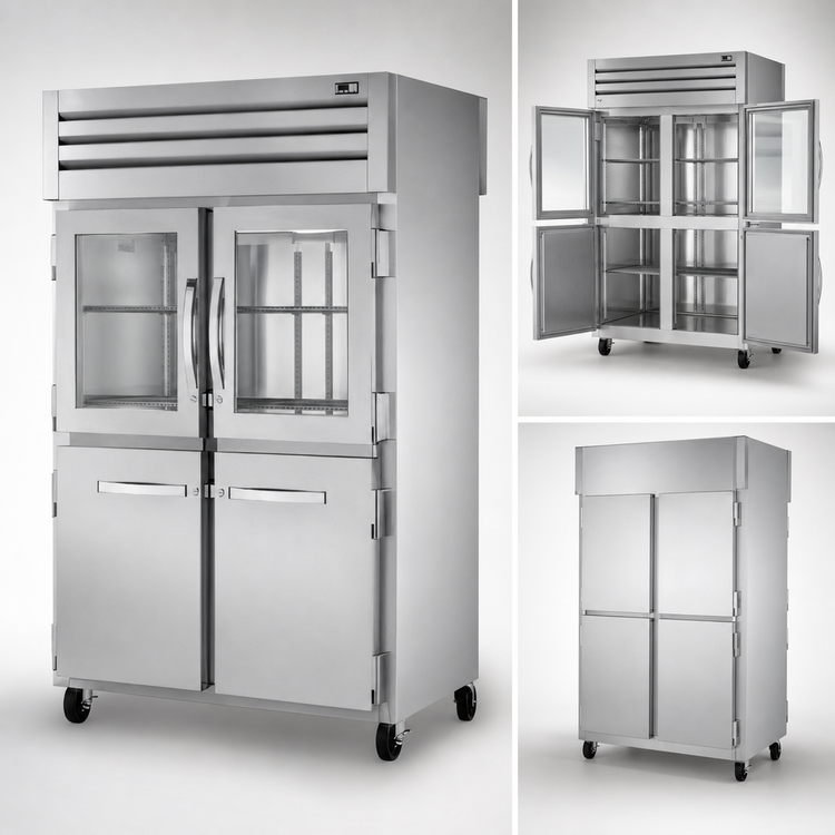 Product image #4 for True SPEC SERIES Two-Section Pass-Thru Reach-In Refrigerator with Glass and Stainless Half Front Doors and Stainless Rear Doors