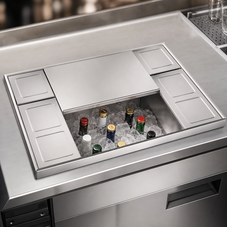 Product image #4 for Top Shelf 24-Inch Underbar Bottle Well with Ice Chest Cover Assembly, 6-Bottle Capacity