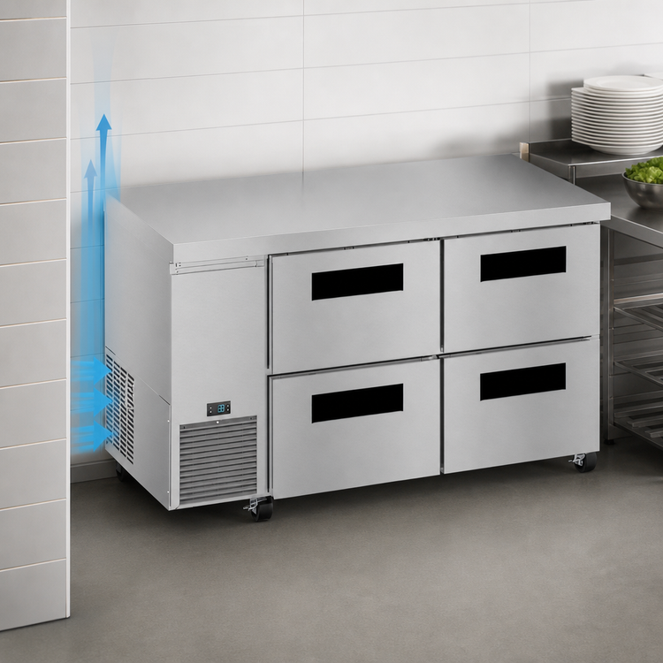 Product image #4 for Hoshizaki Steelheart ULR60B-D4 Two-Section 60-Inch Undercounter Refrigerator with Four Drawers, Side Mount