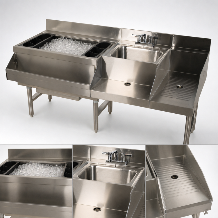 Product image #4 for Advance Tabco Underbar Basics Uni-Serv 60-Inch Speed Bar with Left Ice Bin and Recessed Dump Sink