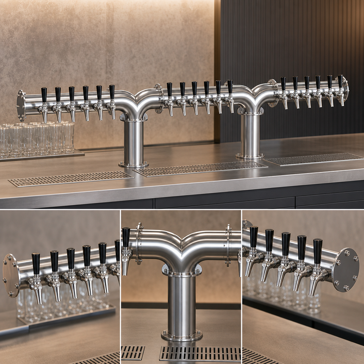 Product image #4 for Krowne Double Pipe Y-Tower Glycol-Cooled Draft Beer Tower, 15 Faucets, 78-Inch Overall Length, Brushed Stainless Steel