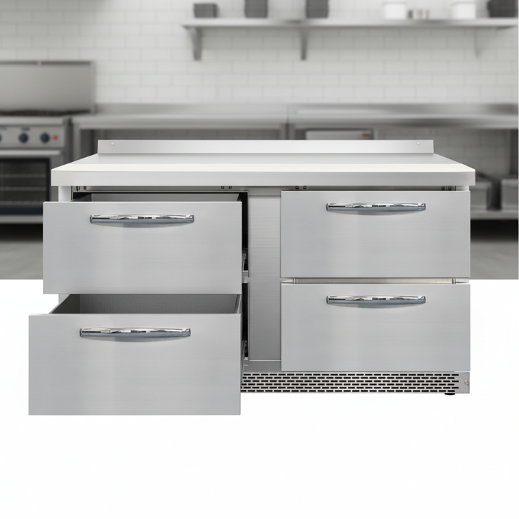 Product image #3 for Continental Refrigerator D60N12M-FB-D Designer Line 60" Mighty Top Two-Section Sandwich Prep Table with 4 Drawers