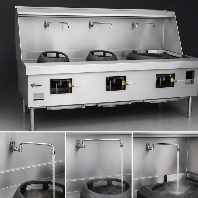 Product image #4 for MasterRange 86-Inch 3-Section Gas Wok Range with Cast Iron Brick-Lined Chambers and Swing Faucets