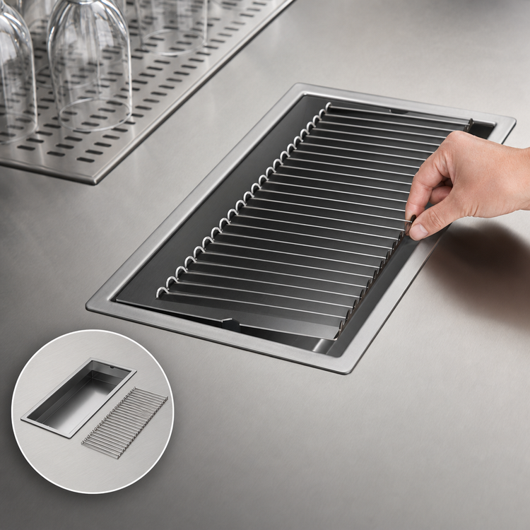 Product image #4 for Perlick Drop-In Stainless Steel Drip Tray Trough with Removable Louvered Glass Rack