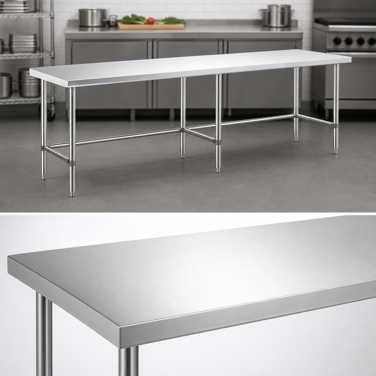 Product image #4 for Sapphire 108-Inch x 14-Inch 18-Gauge 430 Stainless Steel Open Base Work Table