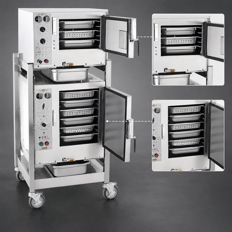 Product image #4 for AccuTemp Steam'N'Hold 2-Compartment Boilerless Convection Steamer with Stand and Casters, Electric, 208V