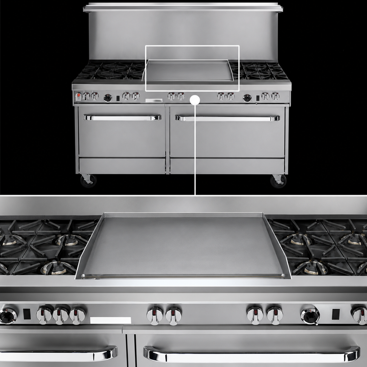 Product image #4 for Southbend Ultimate 60-Inch Commercial Gas Restaurant Range with 4 Open Burners, 36-Inch Griddle, Convection Oven and Cabinet Base