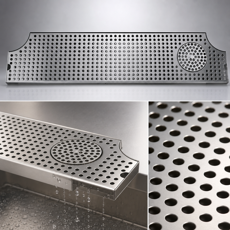 Product image #4 for 40 Inch Surface Mount Stainless Steel Drip Tray Trough with Integral Glass Rinser
