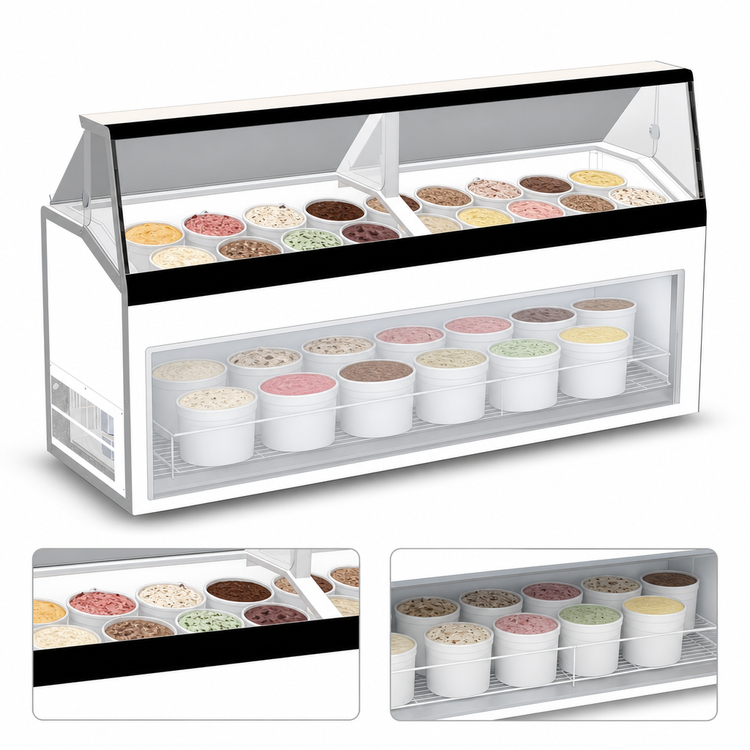 Product image #4 for Master-Bilt Low-Glass Ice Cream Dipping/Display Freezer with 16 Display Tubs and 12 Storage Tubs