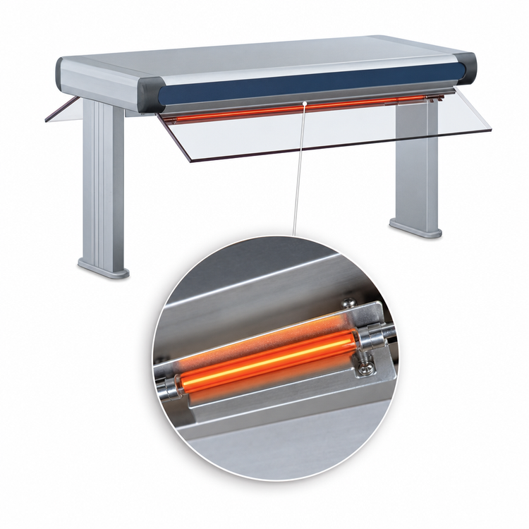 Product image #4 for Hatco Glo-Ray Designer Dual Unlighted Infrared Strip Heater, 21.5-Inch Wide, 3-Inch Spacer, 14-Inch Stands, Aluminum, 500 Watts