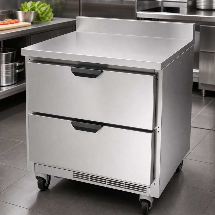 Product image #4 for Beverage-Air 32-Inch Worktop Refrigerator with 2 Drawers and Foamed-In-Place Backsplash