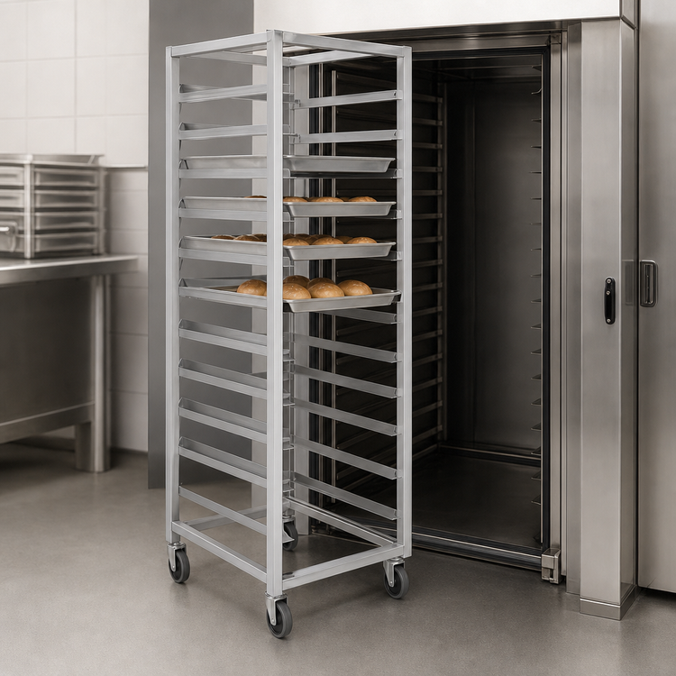 Product image #4 for Channel Manufacturing 304 Stainless Steel Single-Section No-Lift End-Load Bun Pan Oven Rack, 12-Pan Capacity