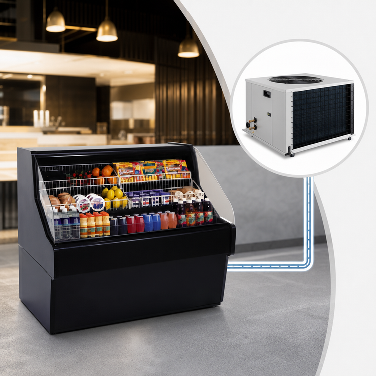 Product image #4 for Howard-McCray Ovation Series Curved Remote Open-Air Merchandiser, 63" W x 44" H, Black
