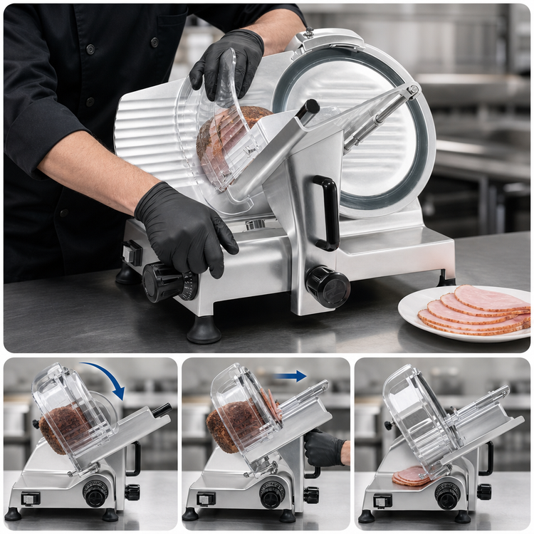 Product image #4 for BakeMax 12-Inch Manual Gravity Feed Belt-Driven Countertop Meat Slicer