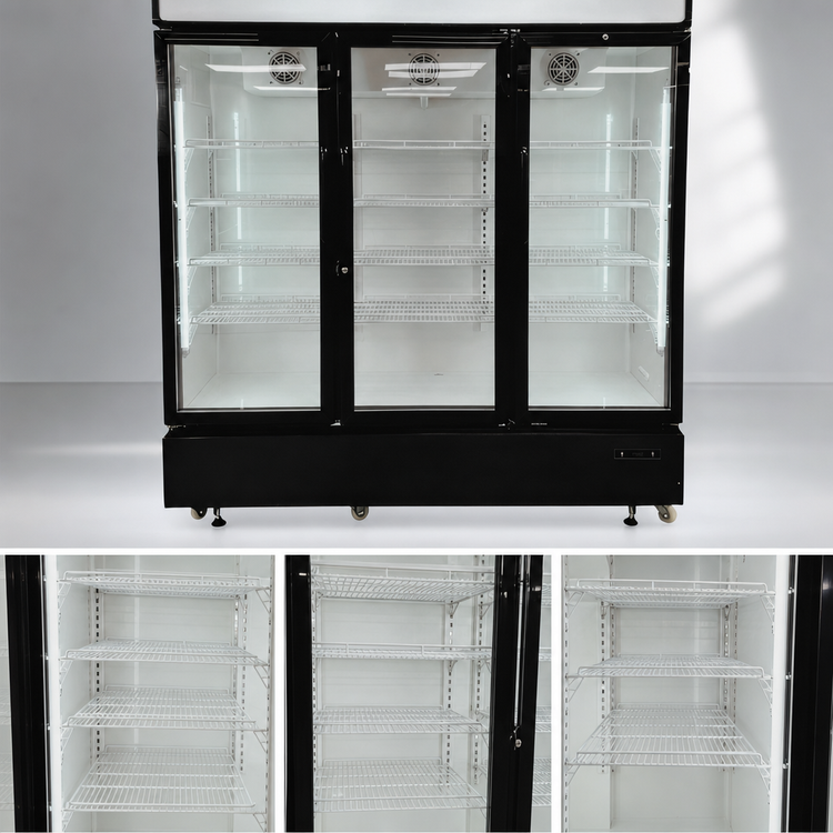 Product image #4 for Hurakan 81-Inch 3-Section Reach-In Glass Door Freezer Display, 55.7 Cu. Ft., 3 Sliding Doors, 110V