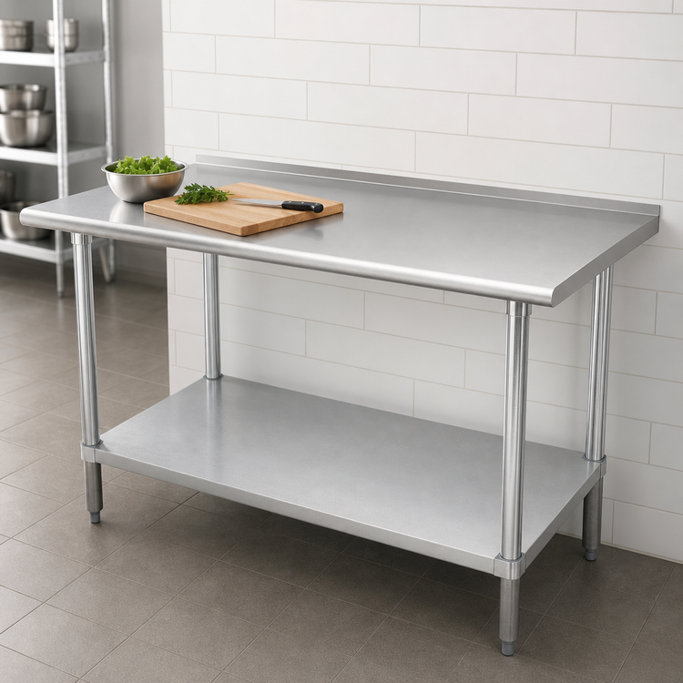 Product image #4 for Advance Tabco 144-Inch x 36-Inch 304 Stainless Steel Work Table with 1-1/2-Inch Rear Up-Turn, Galvanized Undershelf and Legs