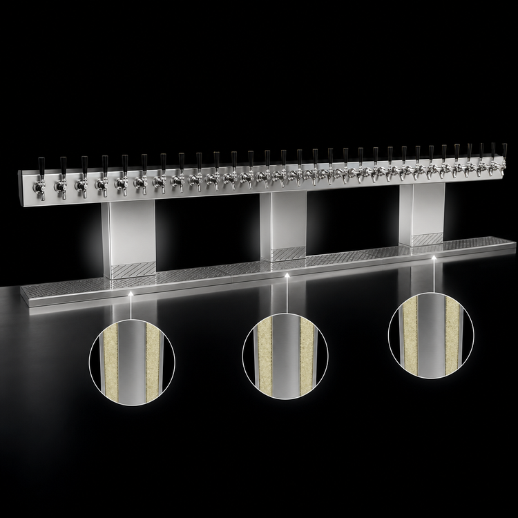 Product image #4 for Glastender Triple-Column Bridge Draft Dispensing Tower, 30 Faucets, Countertop, Glycol-Cooled, Mirror Finish