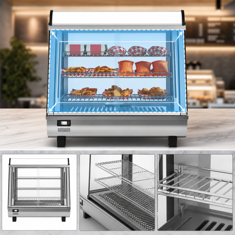Product image #5 for KoolMore 26-Inch Countertop Self-Service Hot Food Display Warmer, 3 Cu. Ft., 3 Shelves, Stainless Steel and Glass