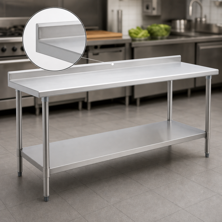Product image #4 for Eagle Group Spec-Master 144-Inch x 30-Inch Stainless Steel Work Table with Rear Up-Turn and Adjustable Undershelf