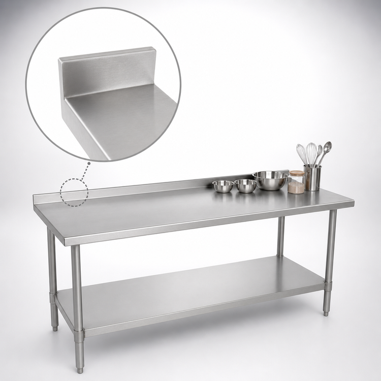 Product image #4 for John Boos Stallion 84-Inch x 36-Inch 14-Gauge 300-Series Stainless Steel Work Table with Rear Up-Turn and Adjustable Undershelf