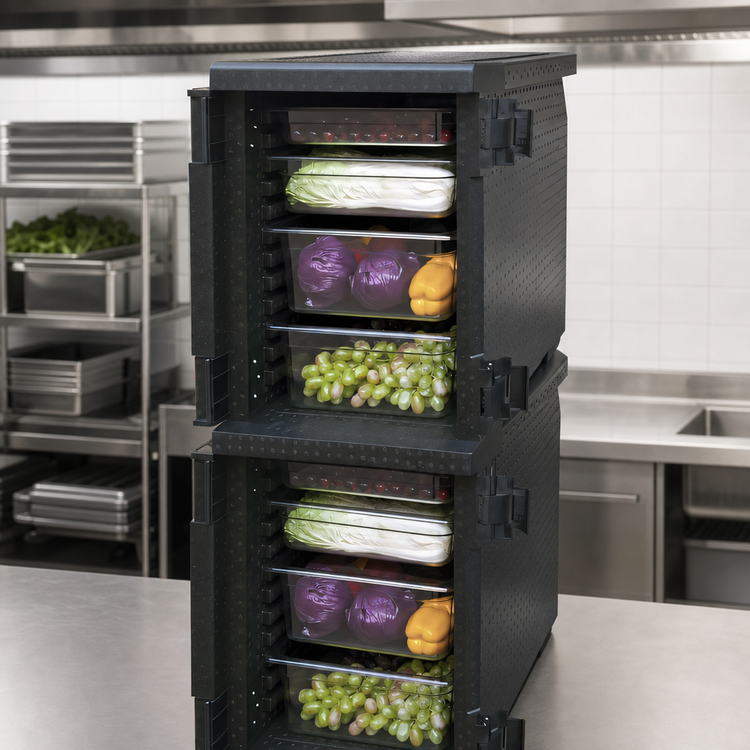 Product image #4 for Black Polypropylene Insulated Stackable Front-Load Food Pan Carrier
