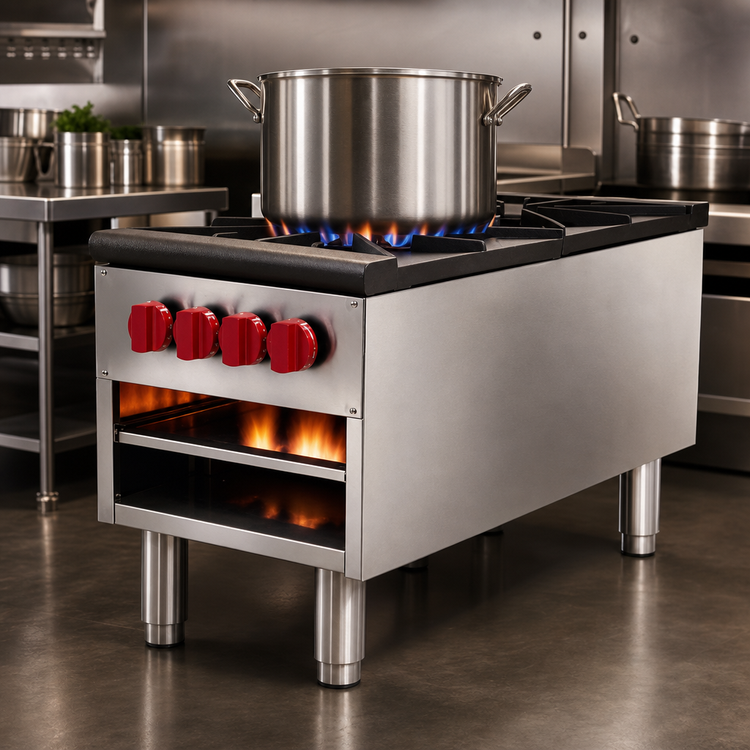 Product image #4 for Omcan Double Gas Stock Pot Range, 18 Inch Wide, 200,000 BTU, Natural Gas, Field Convertible to Propane