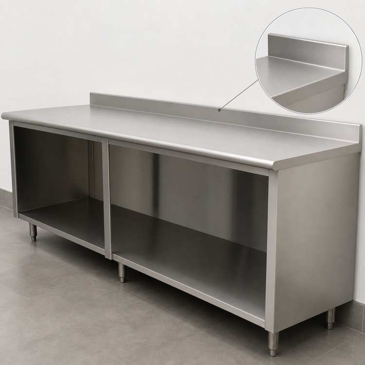 Product image #4 for Advance Tabco Special Value Series 96 Inch x 24 Inch Stainless Steel Open Base Work Table with 5 Inch Backsplash