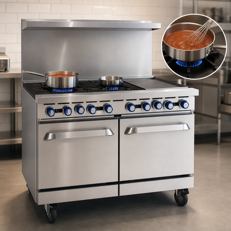 Product image #4 for Imperial Pro Series 48-Inch Gas Restaurant Range with 6 Open Burners, 12-Inch Griddle, and 2 Space Saver Ovens