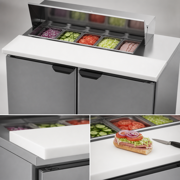 Product image #5 for Beverage-Air SPE48HC-10 Two-Section 48-Inch Sandwich Top Refrigerated Prep Table