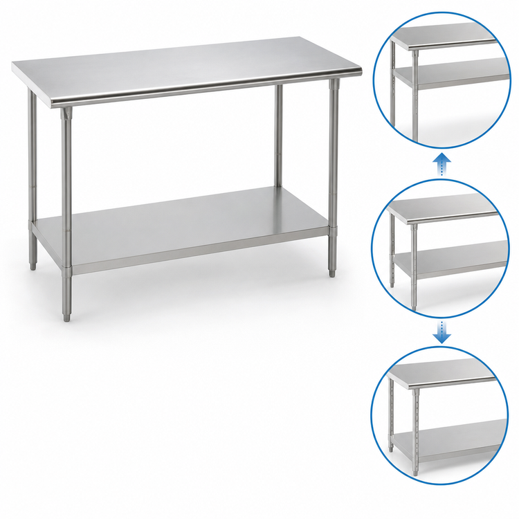Product image #4 for Advance Tabco 108-Inch x 24-Inch 14-Gauge 304 Stainless Steel Work Table with Adjustable Undershelf