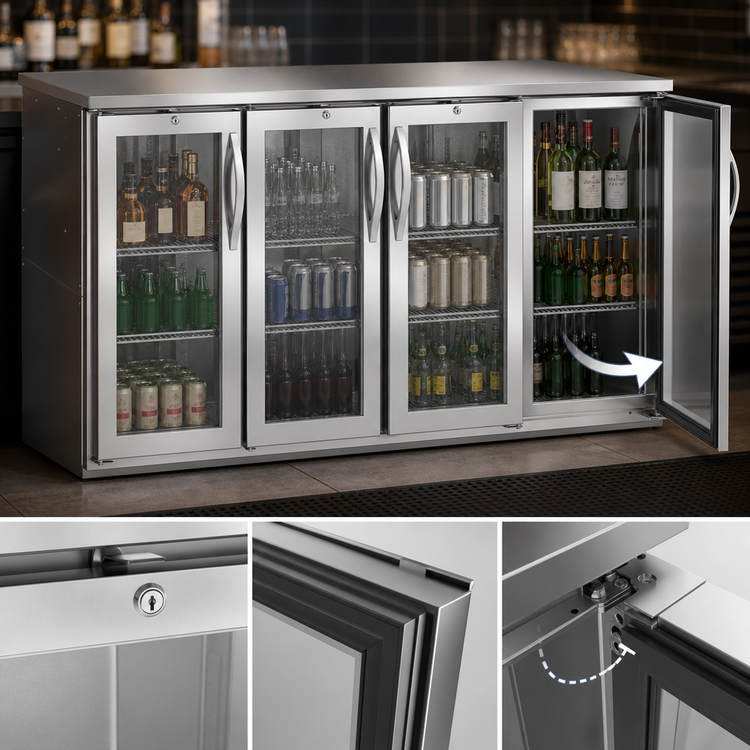 Product image #4 for Beverage-Air 48-Inch Refrigerated Pass-Thru Back Bar Refrigerator with 4 Glass Doors and Stainless Steel Top