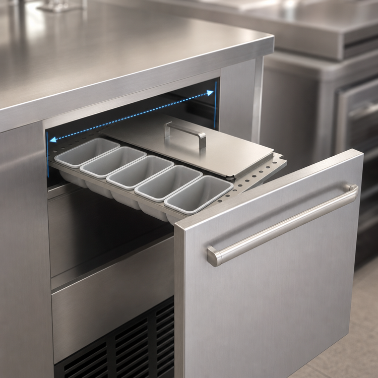 Product image #4 for Glastender Partial Condiment Drawer Insert for 20-Inch Door Openings, Side-Serviced, Low Profile, 10-Cup Capacity
