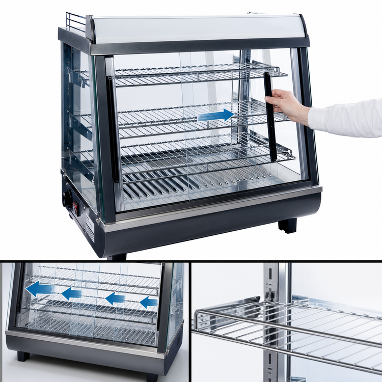 Product image #4 for Winco 26-1/2 Inch Countertop Heated Display Merchandiser with 3 Adjustable Shelves