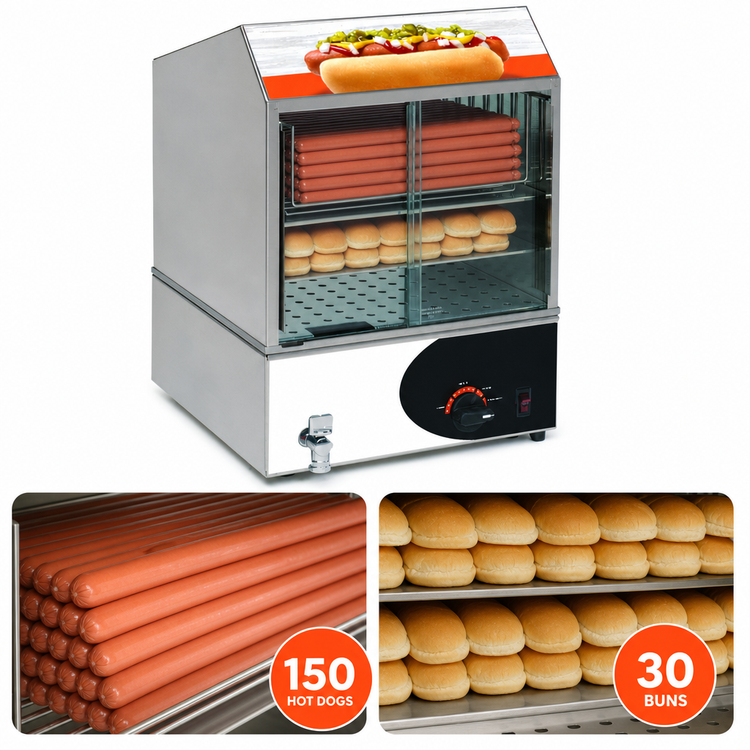 Product image #5 for Nemco Roll-A-Grill Countertop Over-and-Under Hot Dog Steamer/Bun Warmer, 150 Hot Dogs and 30 Buns, 230V