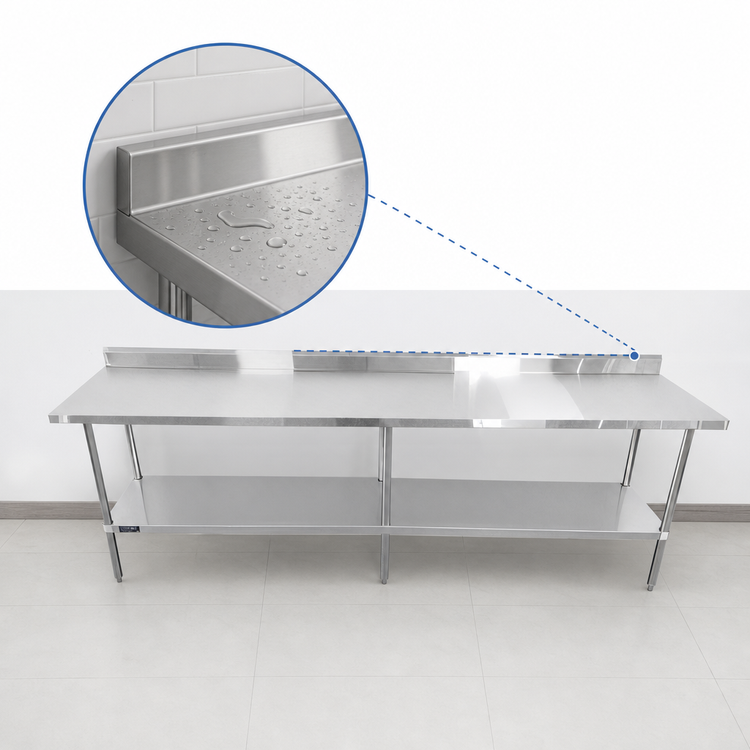Product image #4 for Sapphire Stainless Steel Worktable with 5-Inch Backsplash and Open Base with Undershelf, 108 x 30 x 35 Inches
