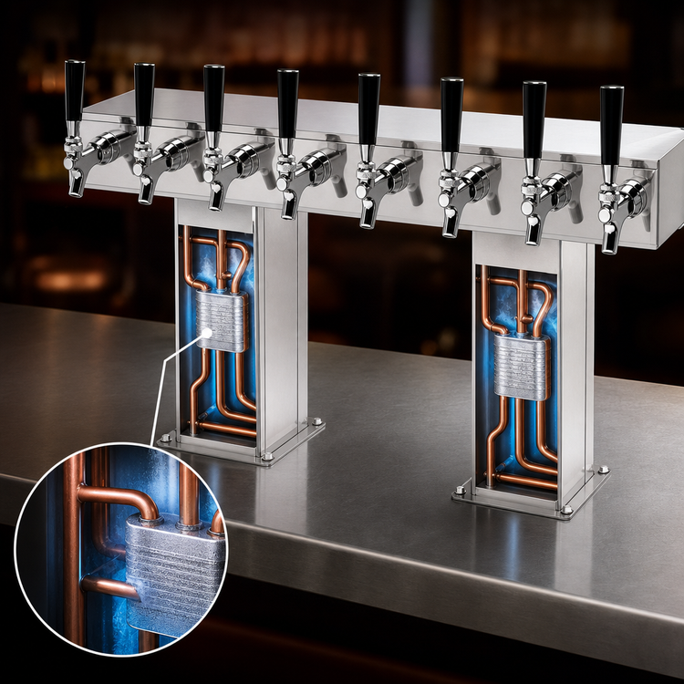 Product image #4 for Perlick 8-Faucet Bridge Tee Draft Beer Tower, Countertop, Glycol-Cooled, Stainless Steel
