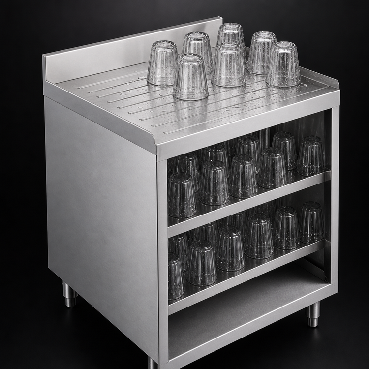 Product image #4 for Steel Works Stainless SWGRSU-2124-CT Underbar Glass Storage Unit with Drainboard Top