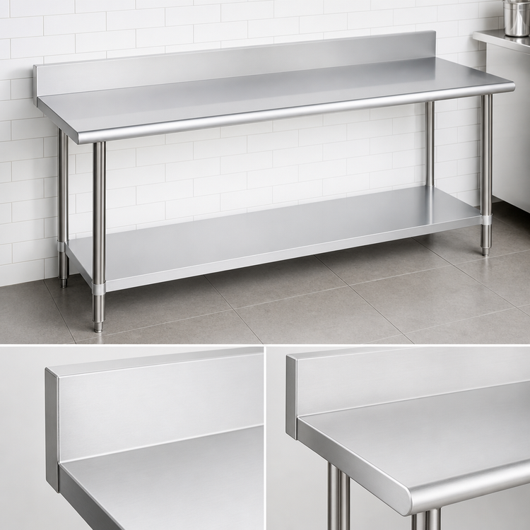 Product image #4 for Duke 108 Inch x 24 Inch Stainless Steel Work Table with 5 Inch Riser and Galvanized Undershelf